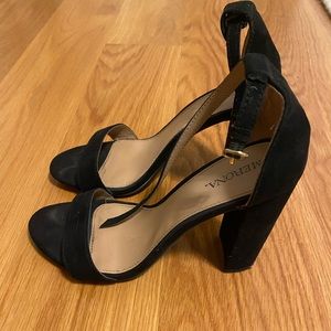 Merona black faux suede block heel sandal sz 6.5